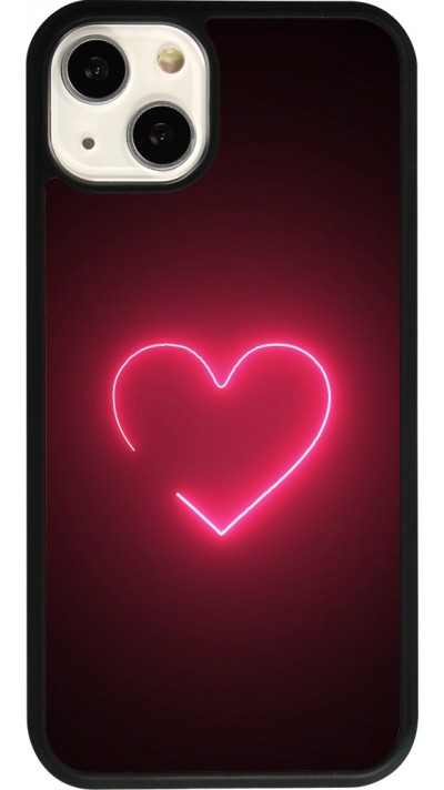 Coque iPhone 13 - Silicone rigide noir Valentine 2023 single neon heart