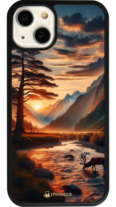 Coque iPhone 13 - Silicone rigide noir Valley Sunset Deer Tree
