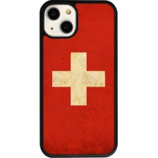 Coque iPhone 13 - Silicone rigide noir Vintage Flag SWISS