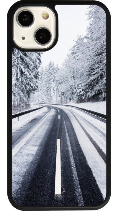 iPhone 13 Case Hülle - Silikon schwarz Winter 22 Snowy Road