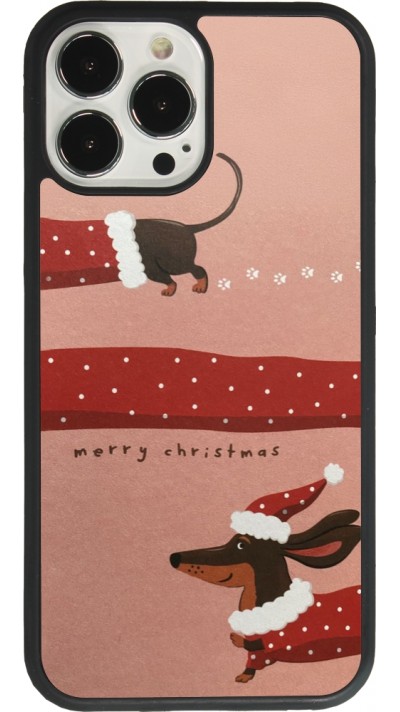 Coque iPhone 13 Pro Max - Silicone rigide noir Christmas 25 Teckel Merry Xmas