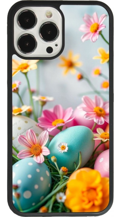 Coque iPhone 13 Pro Max - Silicone rigide noir Easter 2026 Eggs with flowers
