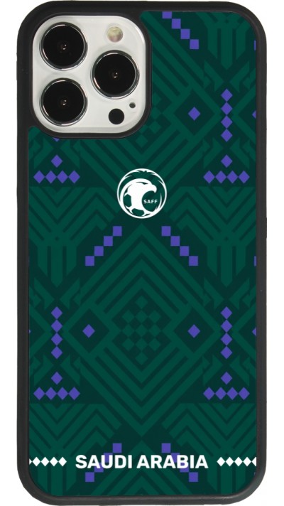 Coque iPhone 13 Pro Max - Silicone rigide noir Maillot de football Arabie saoudite 2026 personnalisable