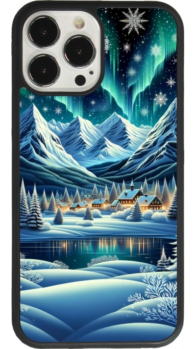 Coque iPhone 13 Pro Max - Silicone rigide noir Snowy Mountain Village Lake night