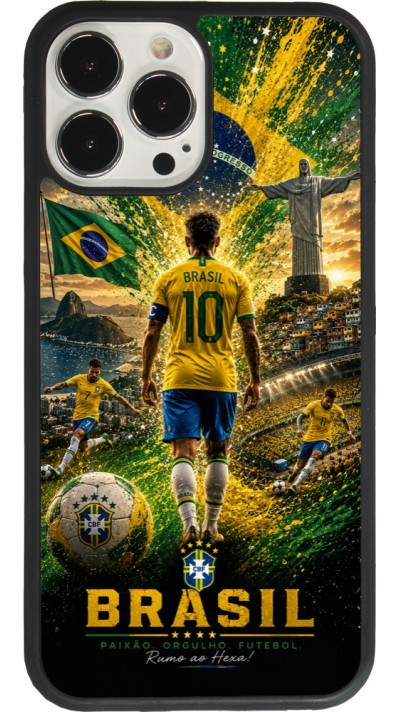 Coque iPhone 13 Pro Max - Silicone rigide noir Football Brésil splash 2026