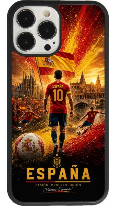 Coque iPhone 13 Pro Max - Silicone rigide noir Football Espagne splash 2026