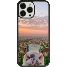 Coque iPhone 13 Pro Max - Silicone rigide noir Cow with tulips 2026