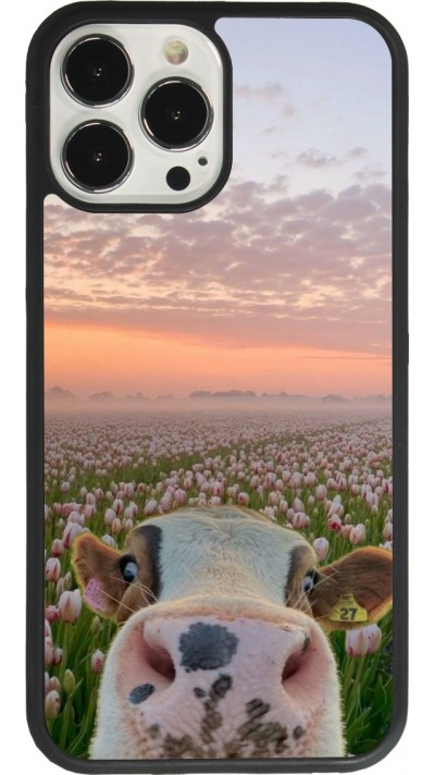 Coque iPhone 13 Pro Max - Silicone rigide noir Cow with tulips 2026