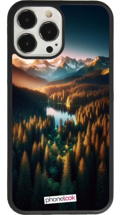 Coque iPhone 13 Pro Max - Silicone rigide noir Sunset Forest Lake