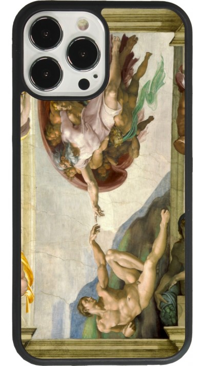 Coque iPhone 13 Pro Max - Silicone rigide noir Tableau art - La Création d’Adam - Michel-Ange