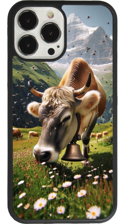 Coque iPhone 13 Pro Max - Silicone rigide noir Vache montagne Valais