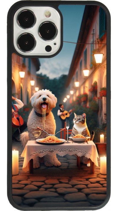 Coque iPhone 13 Pro Max - Silicone rigide noir Valentine 2024 Dog & Cat Candlelight