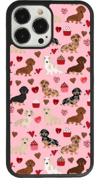 Coque iPhone 13 Pro Max - Silicone rigide noir Valentine 2024 puppy love