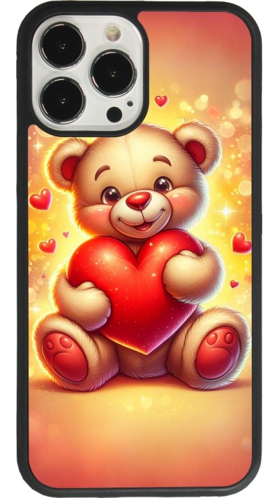 Coque iPhone 13 Pro Max - Silicone rigide noir Valentine 2024 Teddy love