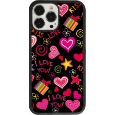 Coque iPhone 13 Pro Max - Silicone rigide noir Valentine 2023 love symbols