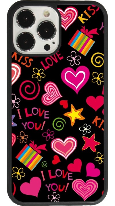 Coque iPhone 13 Pro Max - Silicone rigide noir Valentine 2023 love symbols