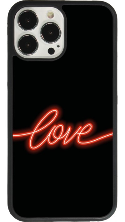 Coque iPhone 13 Pro Max - Silicone rigide noir Valentine 2023 neon love