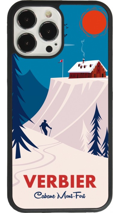 Coque iPhone 13 Pro Max - Silicone rigide noir Verbier Cabane Mont-Fort