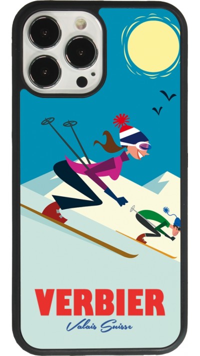 Coque iPhone 13 Pro Max - Silicone rigide noir Verbier Ski Downhill