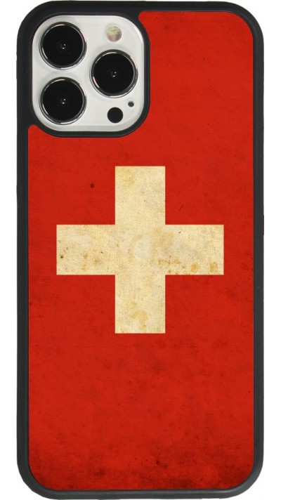 Coque iPhone 13 Pro Max - Silicone rigide noir Vintage Flag SWISS