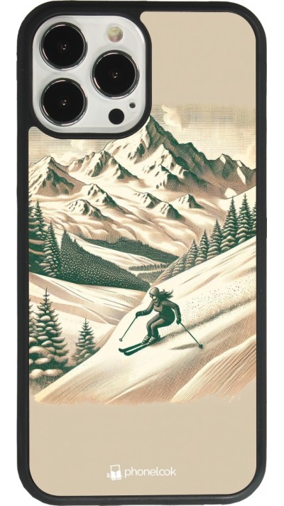 Coque iPhone 13 Pro Max - Silicone rigide noir Vintage Ski Mountain