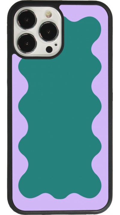 Coque iPhone 13 Pro Max - Silicone rigide noir Wavy Rectangle Green Purple