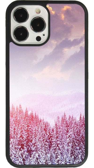 Coque iPhone 13 Pro Max - Silicone rigide noir Winter 22 Pink Forest