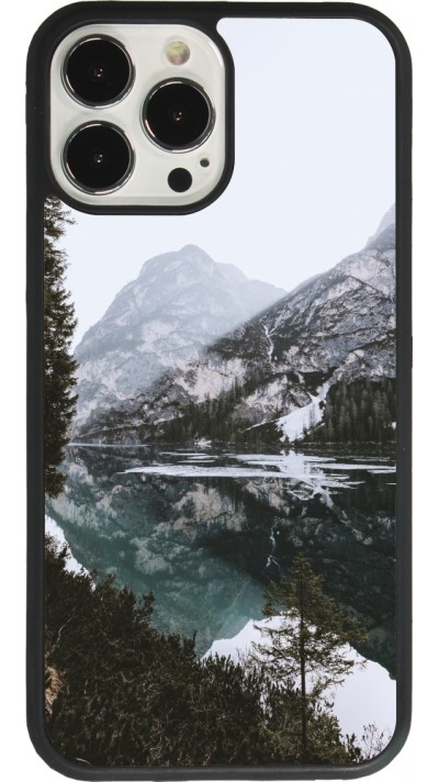 Coque iPhone 13 Pro Max - Silicone rigide noir Winter 22 snowy mountain and lake