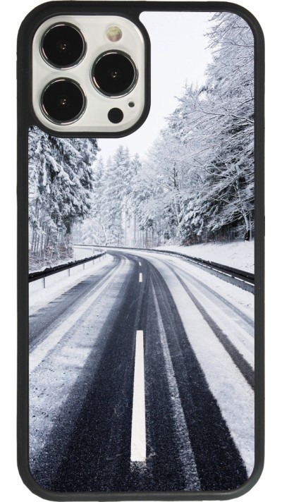 Coque iPhone 13 Pro Max - Silicone rigide noir Winter 22 Snowy Road