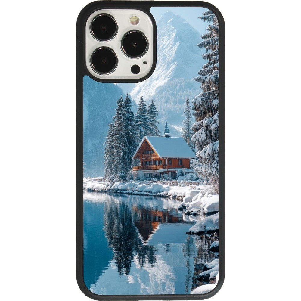 iPhone 13 Pro Max Case Hülle - Silikon schwarz Winter 25 Winter house forest day