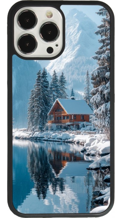 Coque iPhone 13 Pro Max - Silicone rigide noir Winter 25 Winter house forest day