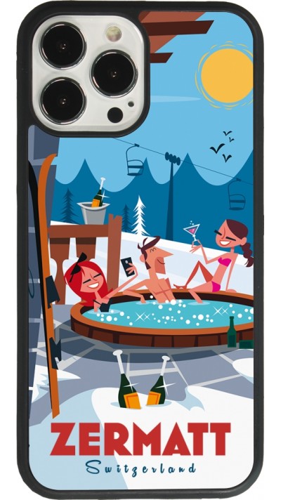 Coque iPhone 13 Pro Max - Silicone rigide noir Zermatt Mountain Jacuzzi