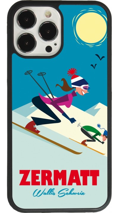 Coque iPhone 13 Pro Max - Silicone rigide noir Zermatt Ski Downhill