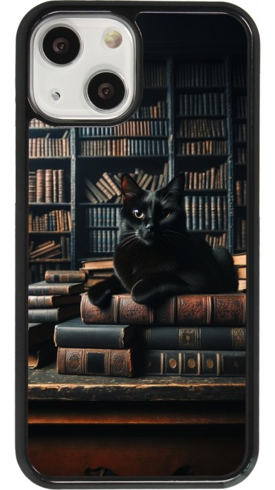 Coque iPhone 13 mini - Chat livres sombres
