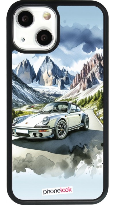 Coque iPhone 13 mini - Silicone rigide noir Porsche 911 Mountain Watercolor
