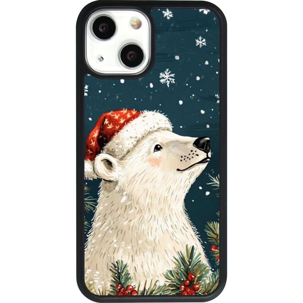 Coque iPhone 13 mini - Silicone rigide noir Christmas 25 Bear