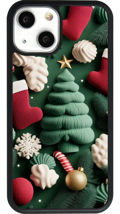 Coque iPhone 13 mini - Silicone rigide noir Christmas 25 Christmas textiles