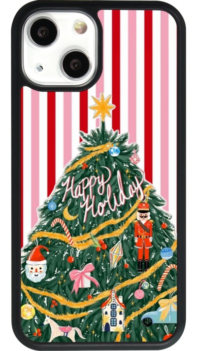 Coque iPhone 13 mini - Silicone rigide noir Christmas 25 Happy Holiday