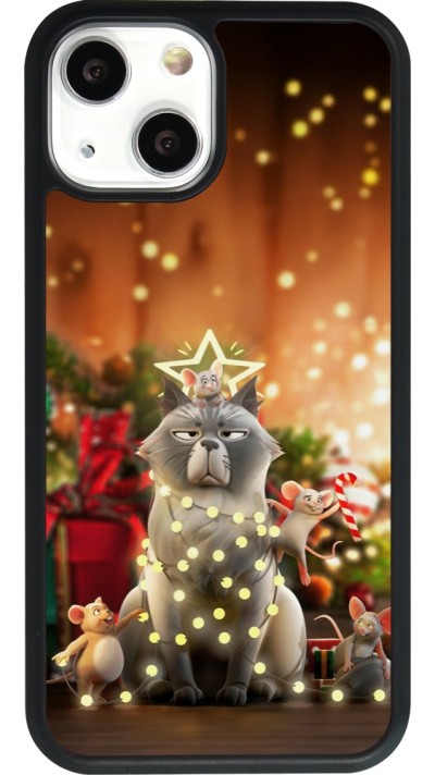Coque iPhone 13 mini - Silicone rigide noir Christmas 25 Xmas Cat