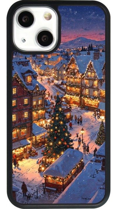Coque iPhone 13 mini - Silicone rigide noir Christmas 25 Xmas Village