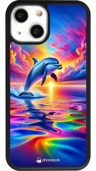 iPhone 13 mini Case Hülle - Silikon schwarz Glücklicher Regenbogen-Delfin