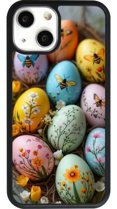 Coque iPhone 13 mini - Silicone rigide noir Easter 2026 Eggs with bees