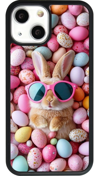 Coque iPhone 13 mini - Silicone rigide noir Easter 2026 Rabbit fun