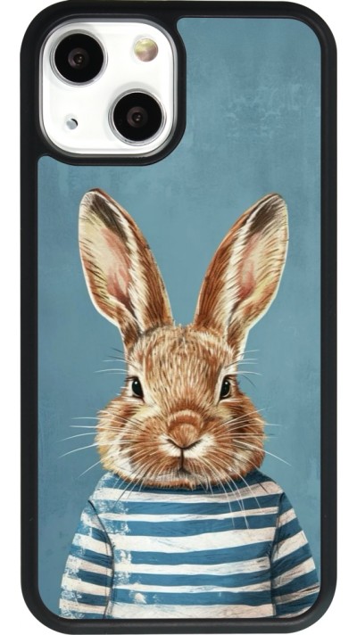 Coque iPhone 13 mini - Silicone rigide noir Easter 2026 Rabbit navy