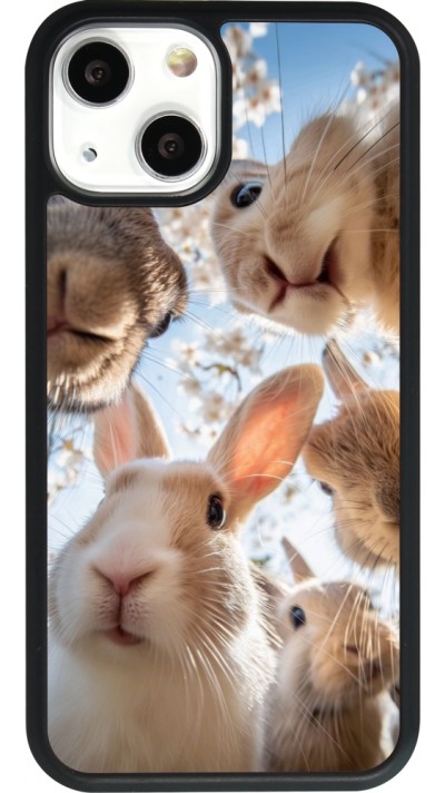Coque iPhone 13 mini - Silicone rigide noir Easter 2026 Rabbits
