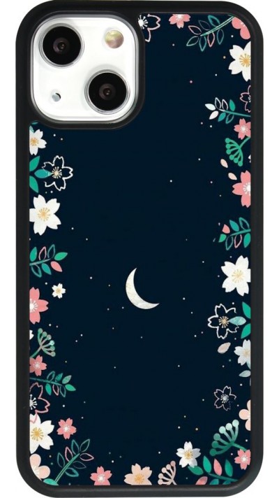 Coque iPhone 13 mini - Silicone rigide noir Flowers space