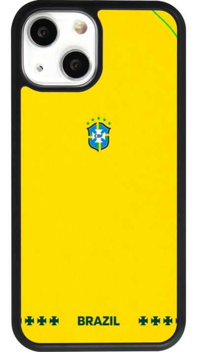 Coque iPhone 13 mini - Silicone rigide noir Maillot de football Bresil 2026 personnalisable