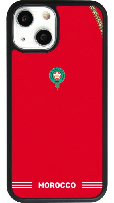 Coque iPhone 13 mini - Silicone rigide noir Maillot de football Maroc 2026 personnalisable