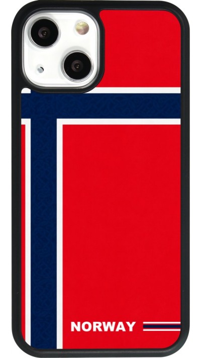 Coque iPhone 13 mini - Silicone rigide noir Maillot de football Norvège 2026 personnalisable