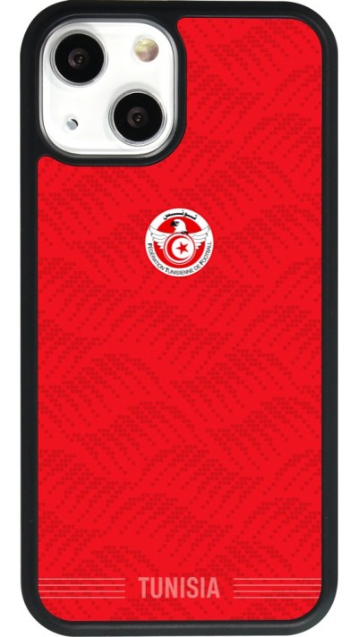 Coque iPhone 13 mini - Silicone rigide noir Maillot de football Tunisie 2026 personnalisable